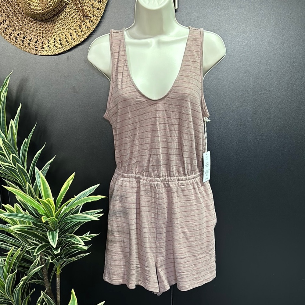 UpWest Romper,Low V-neck,crossover back,elastic waist, pockets,sleeveless,summer